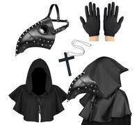 Lifreer Maschera da pest dottore, costume di Halloween per uomini, maschera per uccelli steampunk, costume per adulti, maschera di Halloween nera con guanti e mantello con cappuccio per costume gotico