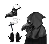 Lifreer Maschera da pest dottore - Steampunk Uccello Maschera per Halloween - Costume da adulto con guanti e mantello con cappuccio per gotico (nero, oro)