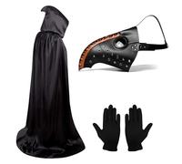 Lifreer Maschera per Halloween, peste, medico, Halloween, costume di scena, costume da peste, costume da medico, maschera steampunk, halloween, naso lungo, maschera con guanti, cappotto con cappuccio