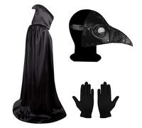 Lifreer Maschera per Halloween, peste, medico, Halloween, costume di scena, costume da peste, costume da medico, maschera steampunk, halloween, naso lungo, maschera con guanti, cappotto con cappuccio