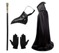 Lifreer Maschera per Halloween, peste, medico, Halloween, costume di scena, costume da peste, costume da medico, maschera steampunk, halloween, naso lungo, maschera con guanti, cappotto con cappuccio