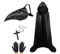 Lifreer Maschera per il naso lungo, maschera da dottore della peste, costume da dottore della peste, maschera per Halloween con mantello, maschera steampunk, cosplay e feste, Nero G, Taglia unica