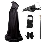 Lifreer Set costume da medico della peste, Maschera da dottore della peste, maschera da uccello da dottore della peste, becco lungo dal naso e guanti neri, maschera integrale per feste di Halloween