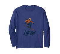 Lift off | Salto con Gli Sci Grafica Sport Invernali con Script Pennello Maglia a Manica