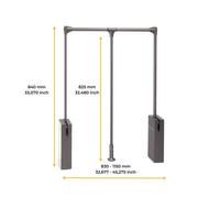 Emuca - Appendiabiti per armadio Sway, barra appendiabiti saliscendi larghezza regolabile 830-1150mm, Acciaio, Alluminio e Tecnoplastica, Verniciato titanio