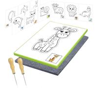 Lifuncren 2 Pezzi Punteruolo e Tappetino per Bambini Kit 20 x 15 cm, Punteggiare Kit, Bambino Tappetino Feltro per Bambini Tappetini Feltro per Punteruoli Cucito e Fai da Te (2 Colori - Tema animali)