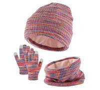 Lifup 3 Pezzi Bambini Inverno Beanie Cappello Sciarpa Guanti Set, Scaldacollo Set Sciarpa Cofano Caldo Pile Lavorato a Maglia per 4-10 Anni Ragazzi Ragazze Mix arcobaleno