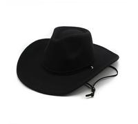 Lifup Cappello da Cowgirl Western a Tesa Larga, Classico Arrotolati Cappello da Cowboy in Feltro con Fibbia e Cintura Nero