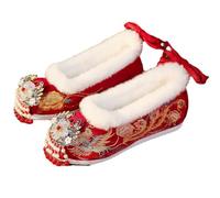 Lifup Scarpe da Sposa Ricamate Slip On Mary Jane Balletto Donna per Abito Qipao Velluto Rosso 38