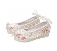 Lifup Scarpe Ricamate Mary Jane Balletto Donna con Nappe di Perle per Vestito Qipao Hanfu Bianco 33