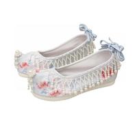 Lifup Scarpe Ricamate Mary Jane Balletto Donna con Nappe di Perle per Vestito Qipao Hanfu Blu 33