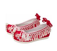 Lifup Scarpe Ricamate Mary Jane Balletto Donna con Nappe di Perle per Vestito Qipao Hanfu Rosso 33