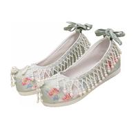 Lifup Scarpe Ricamate Mary Jane Balletto Donna con Nappe di Perle per Vestito Qipao Hanfu Verde 33