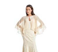 Lifup Scialle da Donna Copertura Della Spalla del Mantello da Sposa Elegante Chiffon Voile Stola Coprispalle per Abiti da Sera Matrimoni Feste Festa Beige