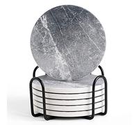 LIFVER Set di 6 sottobicchieri in ceramica grigia, sottobicchieri con supporto e base in sughero, per donne/uomini, per varie tazze, tavoli e decorazioni per la casa, 10,2 cm