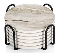 LIFVER - Sottobicchieri con Supporto, Set di 6 Sottobicchieri Salva-Macchia in Ceramica, Stile Marmo, per la Protezione da Tavolo, Adatto a Tutti i Tipi di Tazze, Tavolo in Legno, Diametro 10 cm