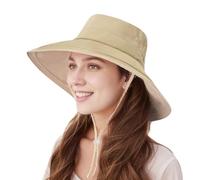 lifwimner Cappelli da sole da donna a tesa larga con protezione UV, pieghevole a coda di cavallo, cappelli estivi impermeabili traspiranti per safari, per spiaggia, giardino, pesca, cachi, M