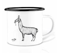 Ligarti Tazza smaltata (leggera e resistente) | Campeggio fatto a mano in Germania | Bicchiere per bambini, tazza da caffè, smaltato | animali mangiati (Lama, 300 ml)