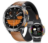 LIGE GPS Integrato Orologio Smartwatch Uomo, 1.43" AMOLED Smart Watch con Torcia LED per Android & iOS, Impermeabile 5ATM, 300+ Quadranti, Bussola/Altimetro, 170+ Sports, Marrone
