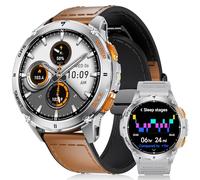 LIGE GPS Integrato Orologio Smartwatch Uomo, 1.43" AMOLED Smart Watch con Torcia LED per Android & iOS, Impermeabile 5ATM, 300+ Quadranti, Bussola/Altimetro, 170+ Sports, Argento-Marrone