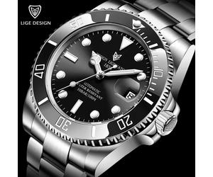 LIGE Orologio automatico di lusso delle migliori marche da uomo Orologio da polso meccanico da uomo sportivo impermeabile alla moda Orologio automatico casual con data