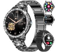 LIGE Orologio da donna Bluetooth chiamate per Android iOS 1,32" HD Full Touch Screen da donna, orologio fitness con diamanti neri in acciaio inox, frequenza cardiaca, monitoraggio del sonno