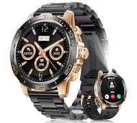 LIGE Orologio da uomo, con chiamata Bluetooth, schermo AMOLED da 1,43" Smartwatch con torcia IP68 impermeabile, frequenza cardiaca/sonno, 100+ modalità sportive fitness per Android iOS, nero-ambra