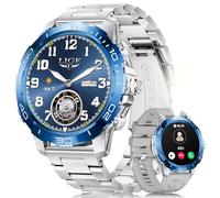 LIGE Orologio da uomo, con chiamata Bluetooth, schermo AMOLED da 1,43" Smartwatch con torcia IP68 impermeabile, frequenza cardiaca/sonno, 100+ modalità sportive fitness per Android iOS, blu argento