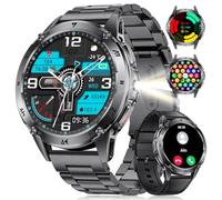 LIGE Orologio da uomo militare, batteria da 530 mAh, 1,43 pollici, AMOLED, orologio sportivo da uomo con torcia/110+ modalità sportive, IP68, impermeabile, con frequenza cardiaca, monitor del sonno