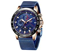 LIGE Orologio Uomo Elegante Vintage Analogico Wrist Intenso Blu Nero Oro | Orologio Quarzo Uomo Classico Quarzo Acciaio Inossidabile 316L Minimalista Impermeabile Fino a 3ATM Business Watches for Men