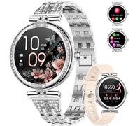 LIGE Smartwatch da donna Bluetooth chiamate per Android iOS 1.19" AMOLED Always-on Display Diamante Donna Smart Watch Piccolo Argento Acciaio Inossidabile Frequenza Cardiaca Monitor,100+ Sport Fitness