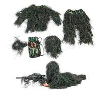 Ligeinsrk Abito Ghillie per bambini, abito mimetico 3D traspirante, abiti da caccia con giacca, pantaloni, cappuccio, borsa da trasporto, Ghillie (1, 3-1, 5 m)