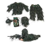 Ligeinsrk Ghillie Suit for Kids, 5 pezzi/set costumi di caccia mimetizzazione 3D con giacca, pantaloni, cappuccio e borsa da trasporto per Halloween (110-130 cm)