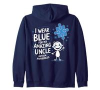 Light Blue I Wear Blue For My Uncle Autism Awareness Felpa con Cappuccio