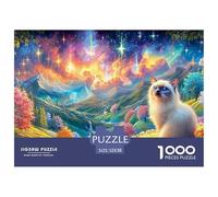 Light Cat in Mountain Valley with Bright Stars Puzzle Da 1000 Pezzi Cute Pet Cat Educativo E Sfidante, Riciclato 52x38cm/1000pcs