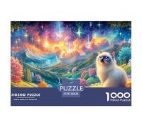 Light Cat in Mountain Valley with Bright Stars Puzzle Da 1000 Pezzi Cute Pet Cat Ideale Per I Regali Di Compleanno E Di Natale 38x26cm/1000pcs