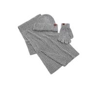 (Light gray) Men & Women Winter Knit Hat Beanie Long Scarf Touchscreen Gloves Set Skull Cap Neck Warmer Gloves Set with Fleece Lined
