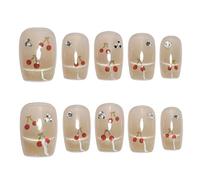 Light Green Handmade Press On Nails Short Square 10Pcs Fake Nails Cat's Eye Hand-painted cherry Luxury Glue on Nails Reusable Acrylic False Nails Manicure Kits with Cute Design for Women