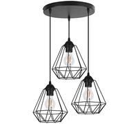 Light-Home Lampadario a sospensione Corral - Lampadario industriale per soggiorno, camera da letto e cucina - Lampade a sospensione in metallo con paralume moderno - 3 Luci - nero - ovale