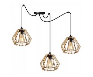 Light-Home Lampadario a Sospensione - Lampadario Ragno per Soggiorno Camera da Letto e Cucina - Lampade a Sospensione in Metallo e Legno con Paralume Moderno - 3 Luces - E27 - Carattere unico