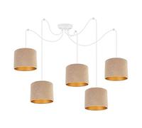 Light-Home Milan Spider - Lampada a sospensione a forma di ragno - Lampada da soffitto - Spider con 5 teste - Lampada a sospensione in metallo e tessuto - E27 - Beige e oro - Cavo bianco