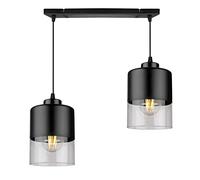 Light-Home Rome Lampadario a Sospensione - Lampadario Industriale per Soggiorno Camera da Letto e Cucina - Lampade a Sospensione in Metallo e con Paralume Vetro - a 2 Luci - E27 - Nero