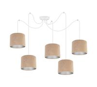 Light-Home Spider Milan Lampadario a Sospensione - Lampadario Ragno - Lampade a Sospensione in Tessuto con Paralume Moderno - 5 Luce - E27 - Beige e Argento - Cavo Bianco