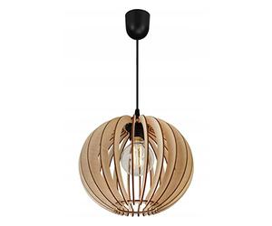 Light-Home Timber Lampadario a Sospensione - Lampadario Industriale per Soggiorno Camera da Letto e Cucina - Lampade a Sospensione in Metallo e Legno con Paralume Moderno - 1 Luce - Palla