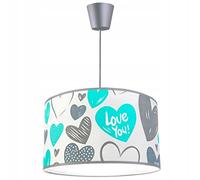 Light-Home - TURQUOISE HEART - Lampadario a Sospensione - Lampade a Sospensione in Metallo con Paralume Moderno - E27-1-Luce 35 cm - Blu e Grigio