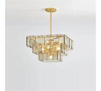Light Luxury Led Gold Square Clear Glass Square Chandelier, Living Room Recessed Decorative Lighting Ceiling Fixtures