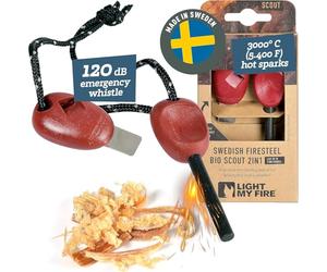 Light My Fire Acciarino per Fuoco Pietra Focaia Kit Sopravvivenza Militare Professionale SCOUT- Bushcraft Accessori - Kit Campeggio Accendi Fuoco - Fire Starter 2-in-1-3000 Accensioni, RockyRed