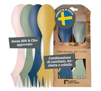 Light My Fire Spork Original - Posate Campeggio Combo Forchetta Coltello Cucchiaio Portatile 3-in-1 Posate da Viaggio Riutilizzabili, Escursionismo e Picnic Senza BPA - Set da 4, Nature