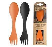 Light My Fire Spork Original - Set da 2 Posate Campeggio, Arancia/Nero | Combo Forchetta Coltello Cucchiaio Portatile 3-in-1 Posate da Viaggio Riutilizzabili, Escursionismo e Picnic, Senza BPA