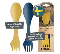 Light My Fire Spork Original - Set da 2 Posate Campeggio Combo Forchetta Coltello Cucchiaio Portatile 3-in-1 Posate da Viaggio Riutilizzabili, Escursionismo e Picnic Senza BPA, Giallo/Blu